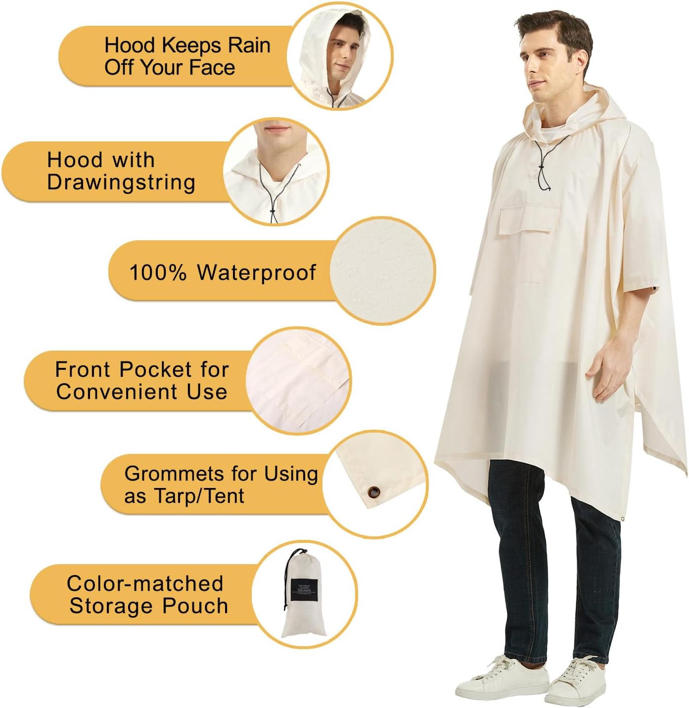 salamra Hooded Rain Poncho Waterproof Raincoat Jacket for Men/Women/Adults with Pocket