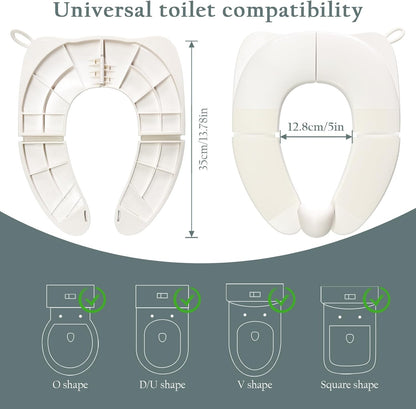 Kids Foldable Toilet Seat with Storage Bag - Training Urine Anti-Slip Toilet Seat Cover with Splash Guard for Children Toddlers, Portable & Travel-Friendly Easy Clean Universal Fit-White