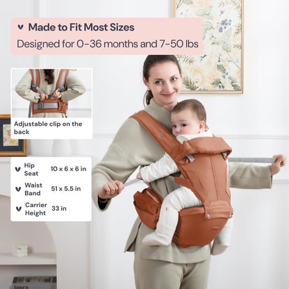 BabbleRoo Grow Carrier – 6-in-1 Baby Carrier with Hip Seat, Ergonomic, Cozy & Adjustable Toddler Carrier 7-50 lbs with Hip & Lumbar Support, Hood for Sun Protection, Newborn to Toddler, Kangaroo Rose