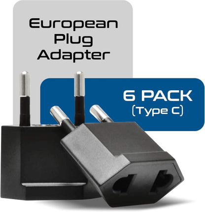 Ceptics USA, Canada to European Plug Adapter - Type C Adapter compatible in Europe, Canada to European travel plug adapter Ideal for Phones, Camera & more - CE Certified - RoHS Compliant - 6 Pack