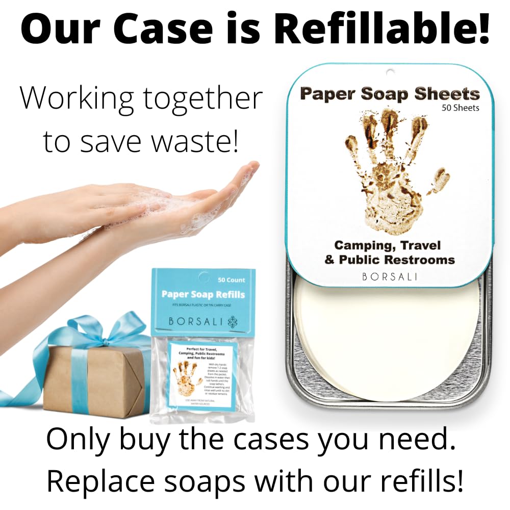 BORSALI Paper Soap Sheets - for Travel - Portable Dissolvable Dry Soap sheets; For Camping, Travel, Public Restrooms; 1 Case with 50 Pieces To Go;