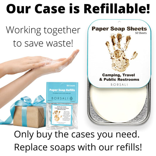 BORSALI Paper Soap Sheets - for Travel - Portable Dissolvable Dry Soap sheets; For Camping, Travel, Public Restrooms; 1 Case with 50 Pieces To Go;