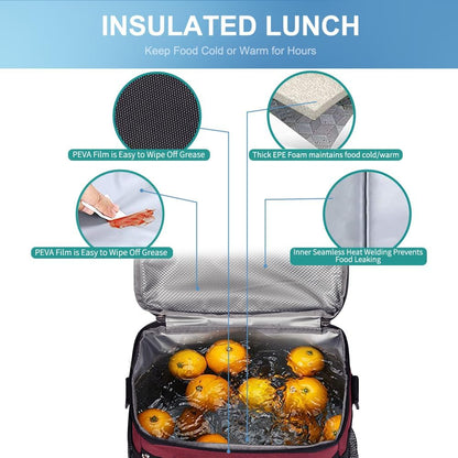 iknoe Large Foldable Cooler Bag, 8.5L Insulated Lunch Bag, Leakproof Lunch Cooler Tote with Multi-Bag Design Suitable for Beach, Picnic and Office Use,Red 15-Can