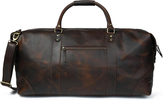 ELIZO Large Leather Duffle Bag For Men Women Big REAL FULL GRAIN Travel Overnight Weekender Carry On Luggage Sports Gym Bags (Walnut 24 Inch) Heritage