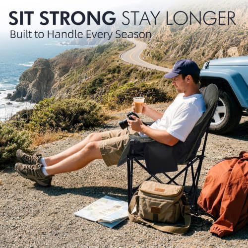 Oversized Camping Chairs for Adults - Heavy Duty Padded Outdoor Camp Chair