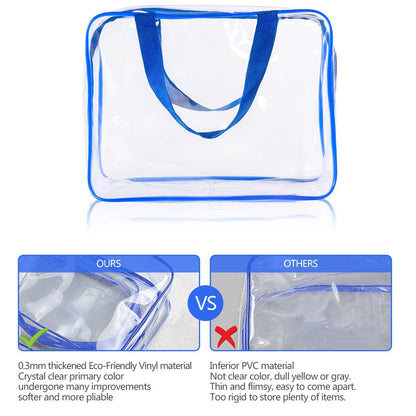 2Pcs Crystal Clear PVC Travel Toiletry Bag Kit for Women Men, Waterproof Vinyl Packing Organizer Storage Bags with Zipper Handle Straps, Cosmetic Pouch Carry on Airport Airline Compliant Bag Handbag