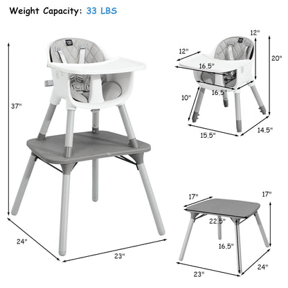 BABY JOY High Chair, 5 in 1 Convertible Highchair for Babies & Toddlers | Booster Seat | Table and Chair Set | Infant Feeding Chair with Removable Tray, Safety Harness, Removable Cushion (Gray)