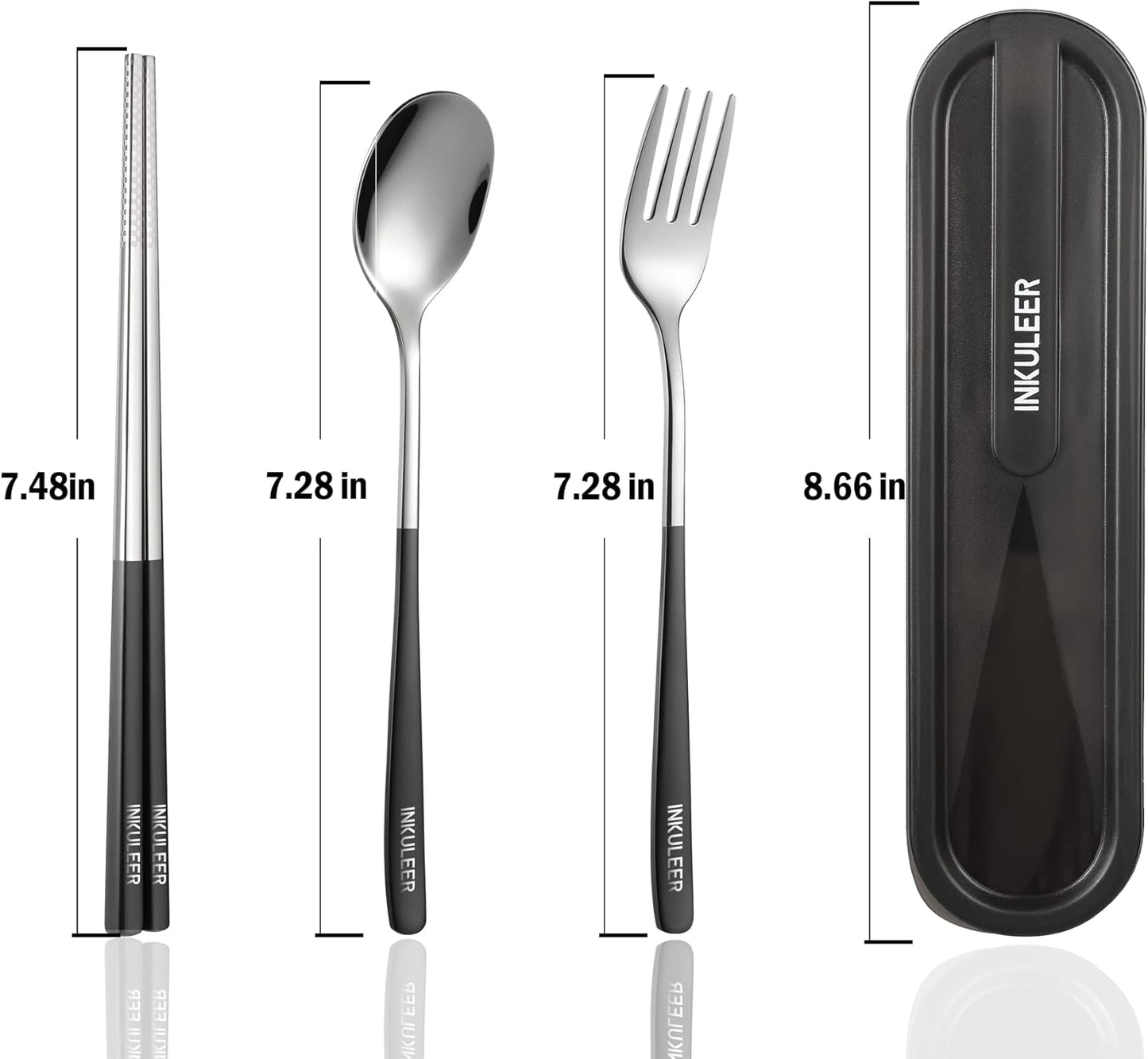 Travel cutlery set, 18/8 stainless steel cutlery, Reusable utensils set with case, Portable Silverware Lunch Box for Camping and Office