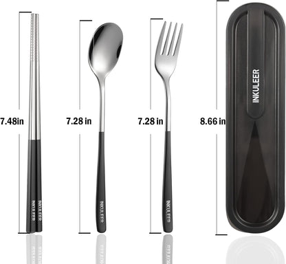 Travel cutlery set, 18/8 stainless steel cutlery, Reusable utensils set with case, Portable Silverware Lunch Box for Camping and Office