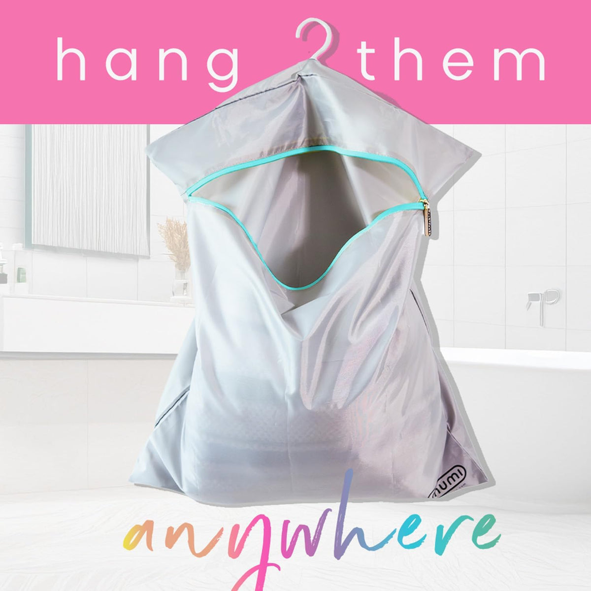 MUMI Travel Laundry Bag – Moisture & Smell-Proof Wash Bag with Folding Hanger & Outer Pouch | Large Washable Bags for Suitcase, Gym & Packing | Clothes Organizer for Trips & Storage - Aqua