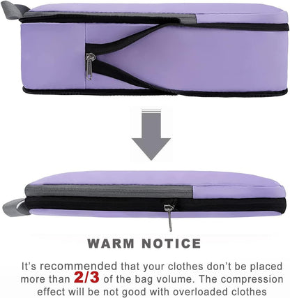 BAGAIL 4 Set/6 Set/8 Set Compression Packing Cubes Travel Accessories Expandable Packing Organizers(Lavender ClothPattern 4 Set)