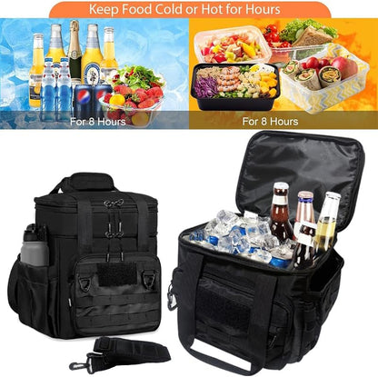 Expandable Insulated Lunch Box for Men & Women - Tactical Cooler Lunch Bag, Keeps Food Hot or Cold 8 Hours, Large Capacity with Water Bottle Holder & Shoulder Strap (Black)