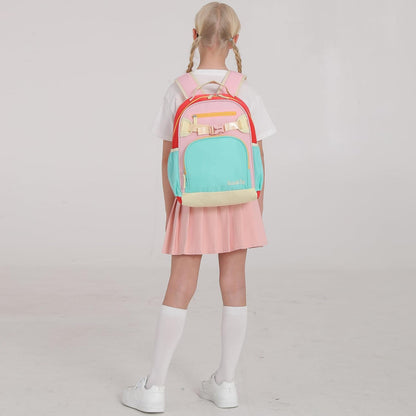 Lightweight Cute Kids Backpack for School Kindergarten Elementary Backpacks for Gilrs ages 6-8-10 (Aqua Pink Red)