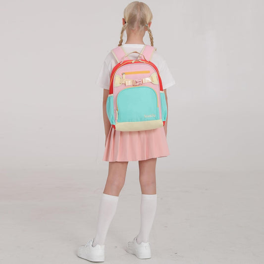 Lightweight Cute Kids Backpack for School Kindergarten Elementary Backpacks for Gilrs ages 6-8-10 (Aqua Pink Red)