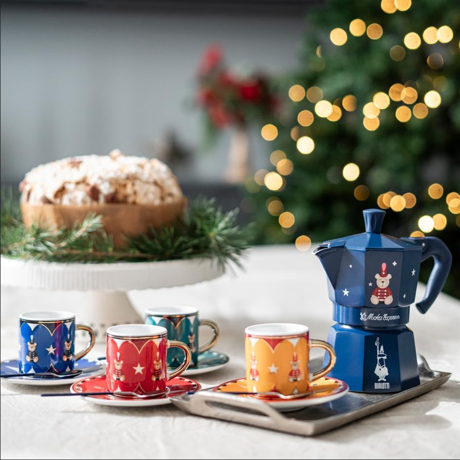 Bialetti Moka Express Iconic Italian Stovetop Espresso Maker (Blue/Red, 3 Cups)