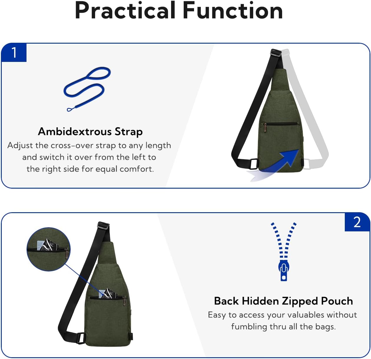 WATERFLY Small Crossbody Sling Backpack Anti Theft Backpack for Traveling Chest Shoulder Bag