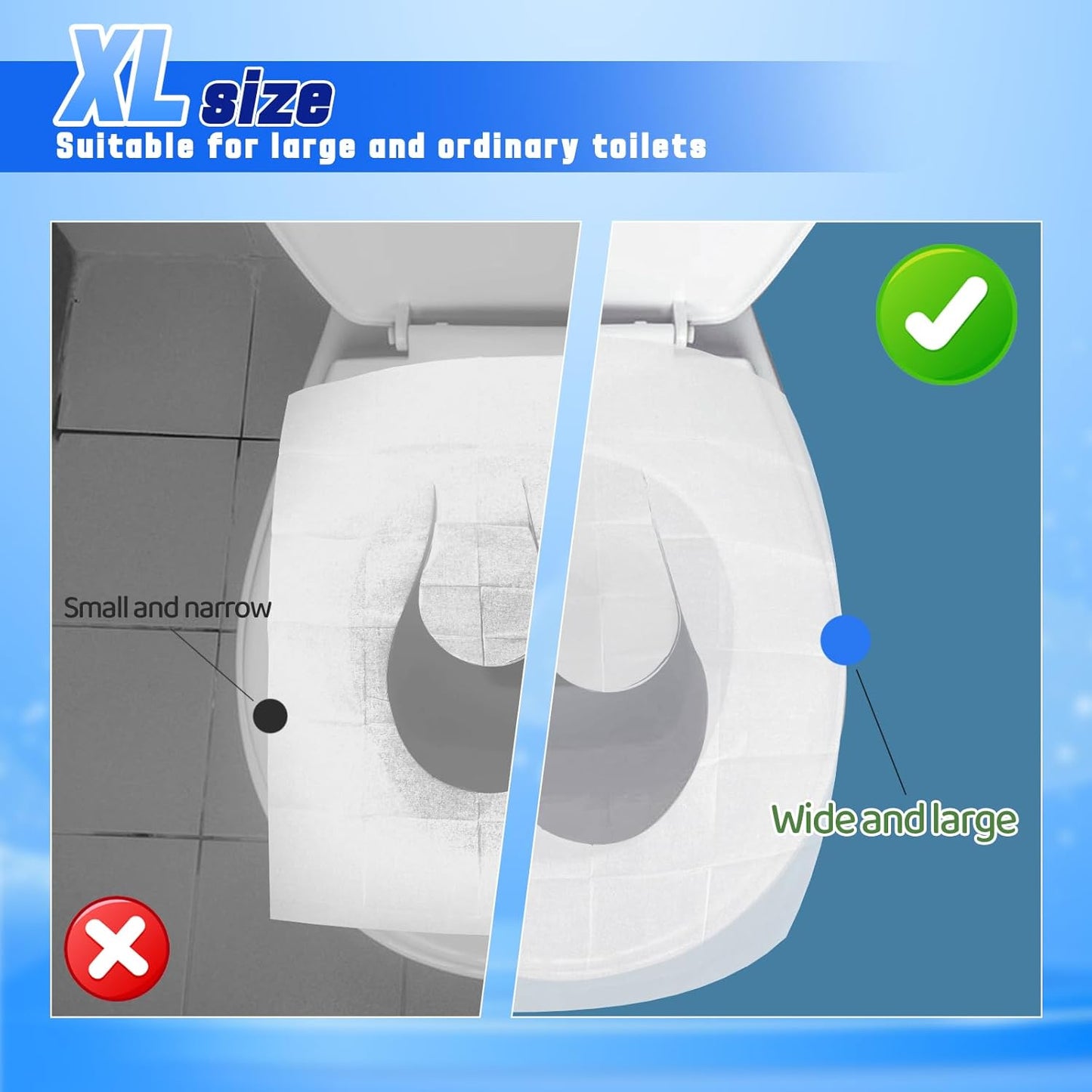 110 Pcs XL disposable flushable toilet seat covers 100% Wood Pulp Cotton for Travel Public Toilets for Adults and Toddlers & Kids | Compact Universal Toilet seat Cover