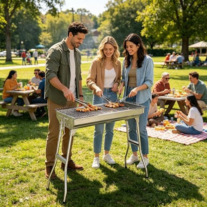 Portable Charcoal BBQ Grill, Foldable Smoker Tall Barbecue Grill Charcoal Outdoor Lightweight for Cooking Camping Hiking Picnics Tailgating Backpacking Garden Beach Party (27.5"L x 27.9"H)