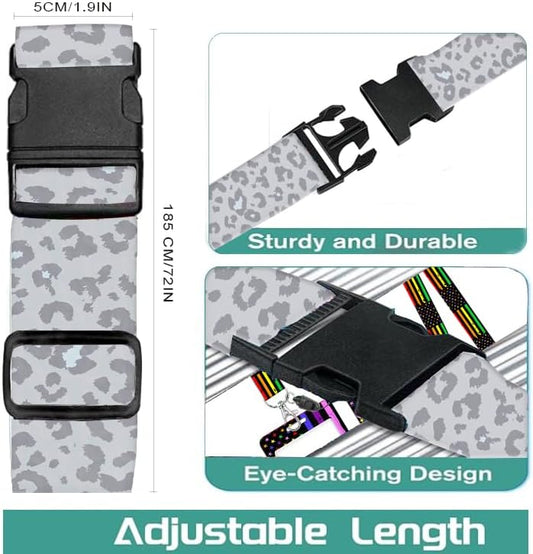 Luggage Straps for Suitcases Travel Belt Accessories, Cute Suitcase Strap, Adjustable Luggage Belt Strap, Heavy Duty with Quick-Release Buckle Luggage Strap Grey Leopard