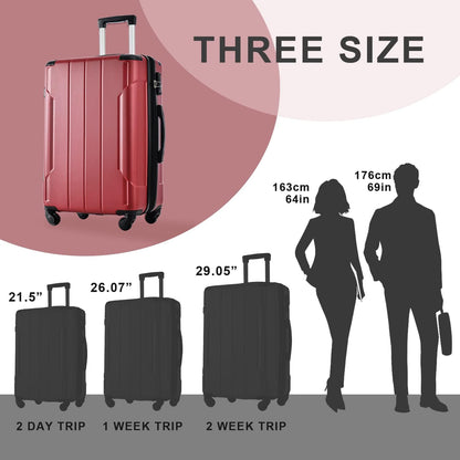 Merax 28 Inch Checked-Large Luggage with Wheels Aluminum Alloy Corner Hard Shell Suitcase TSA Luggage Suitcases for Travel Woman Men(Red)
