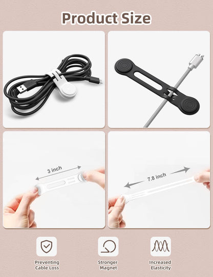 Kanemc 8-Pack Magnetic Cable Ties, Magnet Cord Wraps Reusable Silicone Cable Organizer Twist Zip Ties For USB Earphone Computer Smartphone Charging Cords (4Colors)