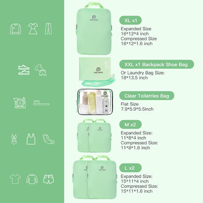 Lightweight Compression Packing Cubes for Suitcases, Compressible Expandable Travel Packing Organizer with Clear Toiletries and Backpack Bag, Travel Essentials for Carry on Luggage 7 Set