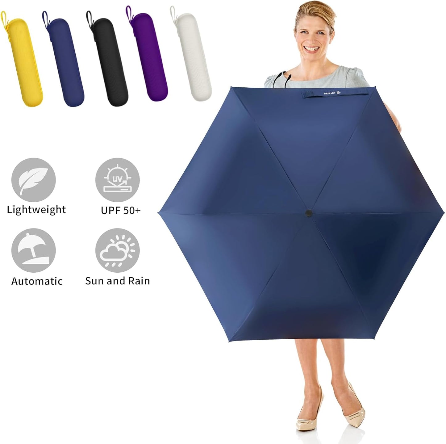 GAOYAING Compact Automatic Travel Umbrella with Case, Mini Small Folding Sun UV, Pocket Purse Umbrella
