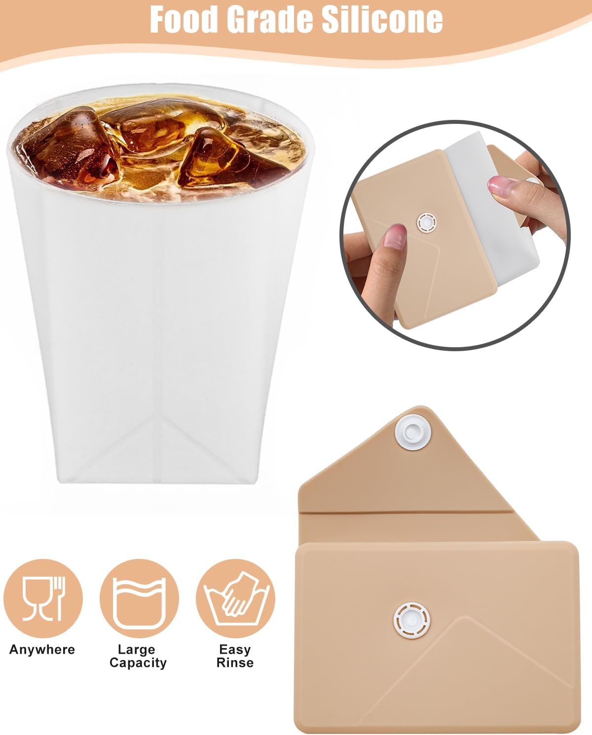 Collapsible Cup[2025 Upgraded] Silicone Foldable Water Cup, Collapse Water Bottles with Envelope-Shaped Storage Pouch, Portable Camping Cup for Outdoors, Travel, Camping (Flesh pink)