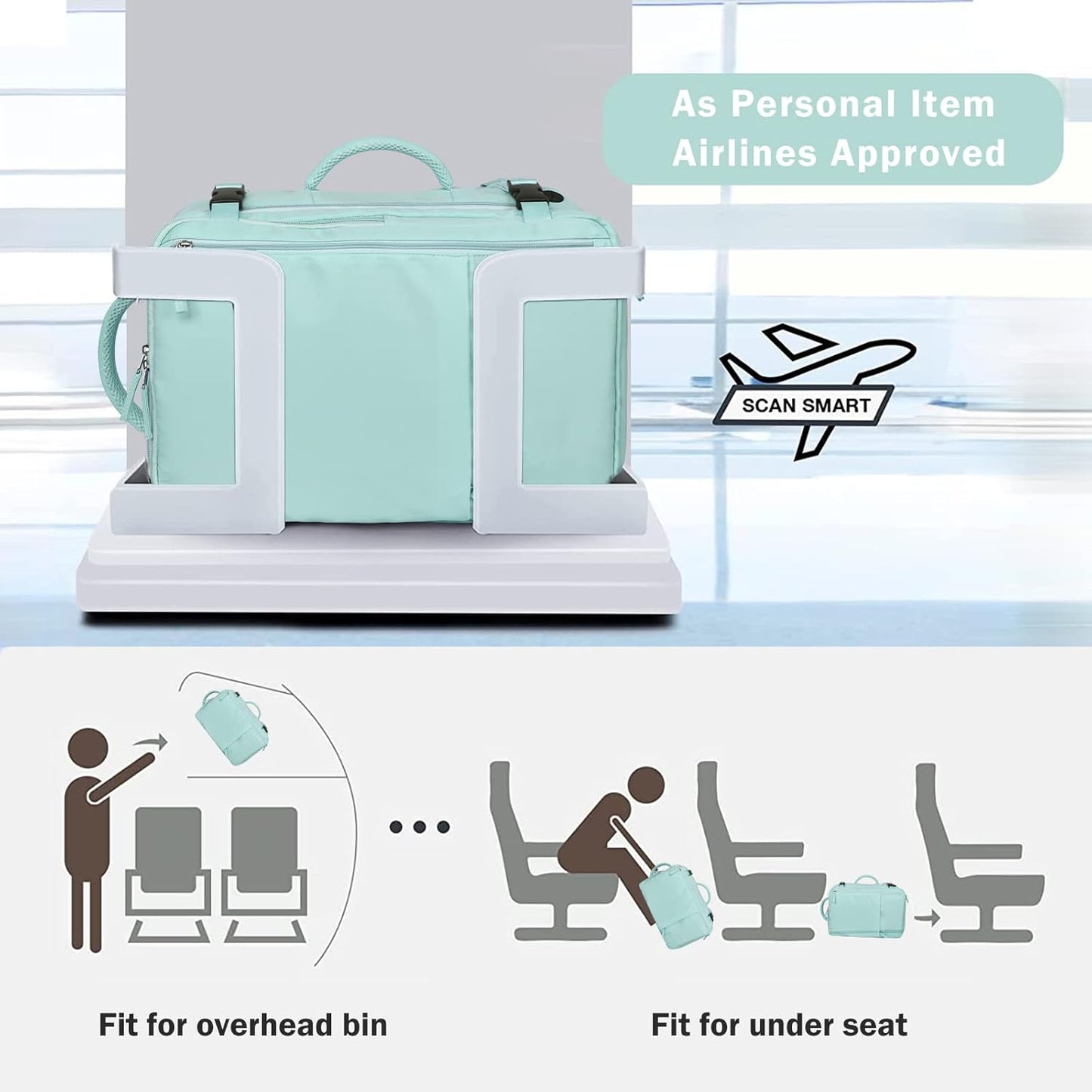 Hanples Large Travel Backpack for Women as Person Item Flight Approved, 35L Carry on Backpack, 17 Inch Laptop Backpack, Waterproof Backpack,Casual Bag with 2 Toiletry Bags (Mint Green)