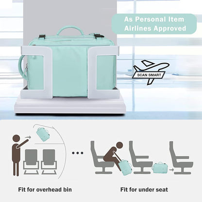 Hanples Large Travel Backpack for Women as Person Item Flight Approved, 35L Carry on Backpack, 17 Inch Laptop Backpack, Waterproof Backpack,Casual Bag with 2 Toiletry Bags (Mint Green)