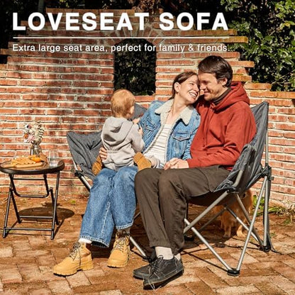 EVER ADVANCED Double Camping Chair for Adults, Padded Folding Camping Love Seat Bench with Side Pocket Portable Camping Couch, Two Person Heavy Duty Folding Outdoor Chair with Cushion,Support 600lbs