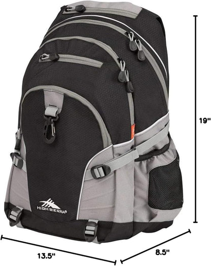 High Sierra Loop Backpack, Travel, or Work Bookbag with tablet sleeve, One Size, Black/Charcoal