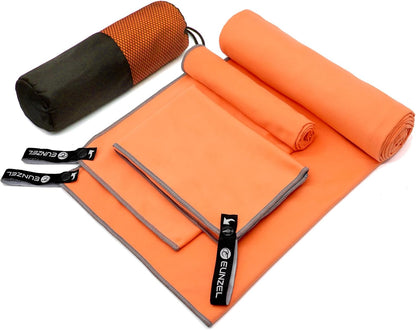 Eunzel Quick Dry Camping Towel, Microfiber Travel Towel 3 Size at 1 Pack,Fast Drying Towel Set for Camping, Beach, Gym, Sports, Yoga & Swimming Pool, Orange