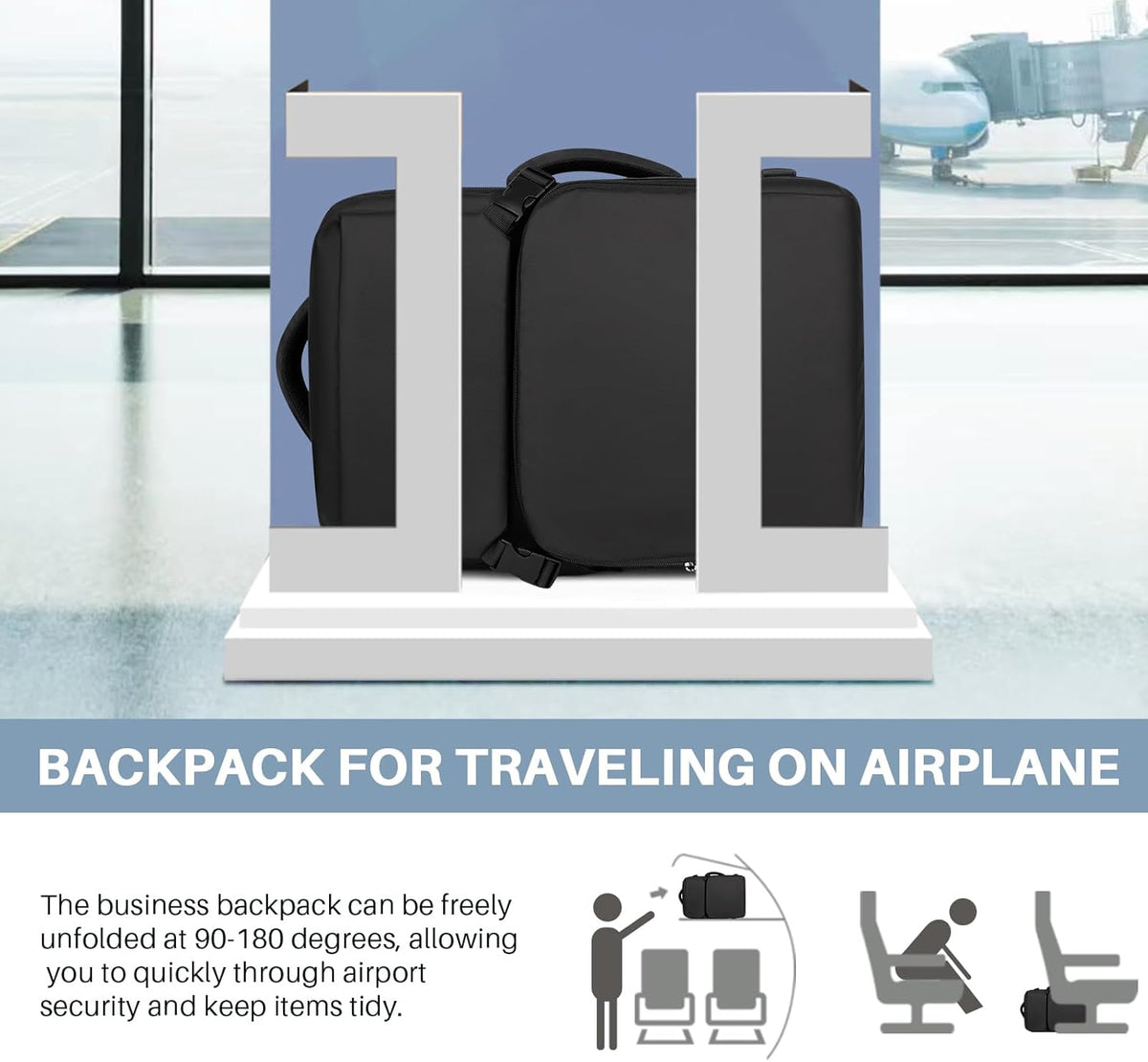 Travel Backpack Carry On Flight Approved, Lightweight Large Travel Backpack, Expandable with USB Charging Hole, Waterproof Causal Bookbag for Travel Work College Fits 17 inch Laptop, Black