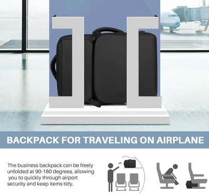 Travel Backpack Carry On Flight Approved, Lightweight Large Travel Backpack, Expandable with USB Charging Hole, Waterproof Causal Bookbag for Travel Work College Fits 17 inch Laptop, Black