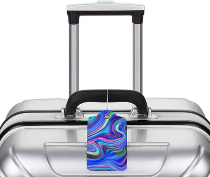 2-Packs Blue Purple Abstract Art Luggage Tags for Suitcases, Colorful Travel Label Tag with Privacy Cover Address Name ID & Stainless Steel Loop for for Adults Teens