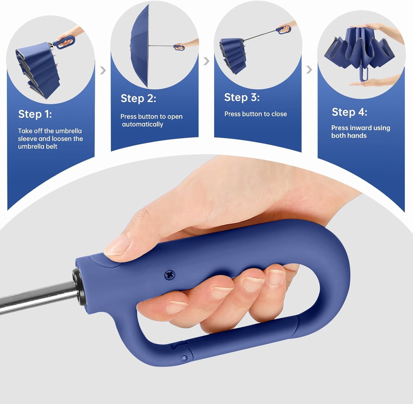 Portable Travel Umbrella, compact, durable, and windproof, reverse folding umbrella with safety reflective ring design, suitable for car and outdoor travel