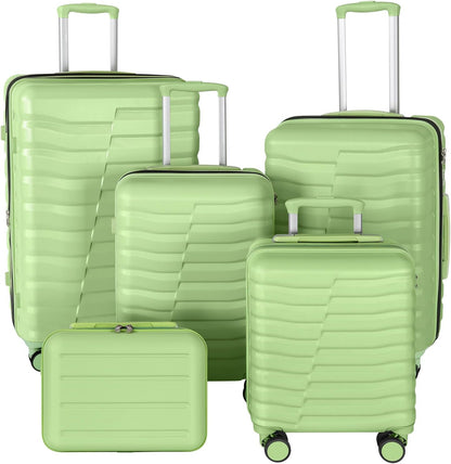 5-Piece Luggage Set, Lightweight ABS+PC Hard Shell Suitcase with YKK Zipper & TSA Lock for Family, Avocado Green, 14in/18in/20in/24in/28in