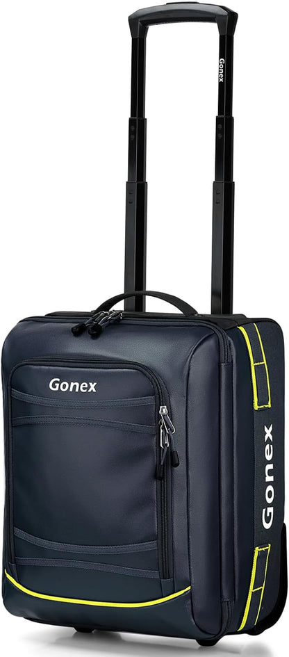 Gonex Waterproof Underseat Carry on Luggage with Wheels, 16 inch PVC Small Wheeled Travel Luggage for Airline, Rolling Overnight Weekender Suitcase for Men Women 30L, Navy Blue