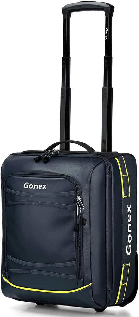 Gonex Waterproof Underseat Carry on Luggage with Wheels, 16 inch PVC Small Wheeled Travel Luggage for Airline, Rolling Overnight Weekender Suitcase for Men Women 30L, Navy Blue