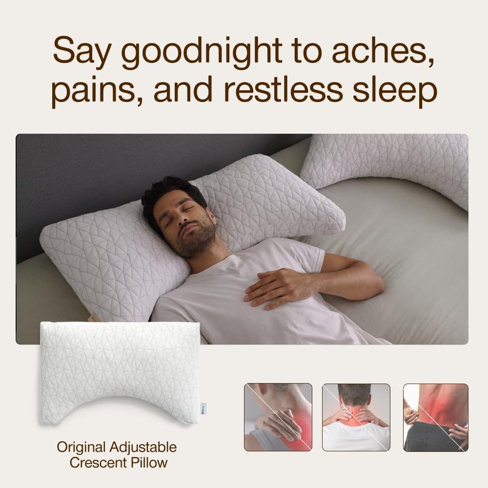 Coop Home Goods Original Crescent Adjustable Pillow, King Bed Pillows for Shoulder, Neck & Head Support, Crescent Foam Pillows - Medium Firm for Back & Side Sleeper, CertiPUR-US/GREENGUARD Gold