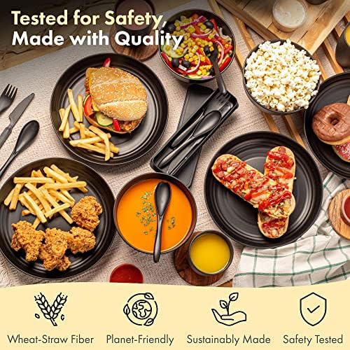 FOODLE Wheat Straw Dinnerware Set - RV, Camping, Picnic Plates Cups & Bowls