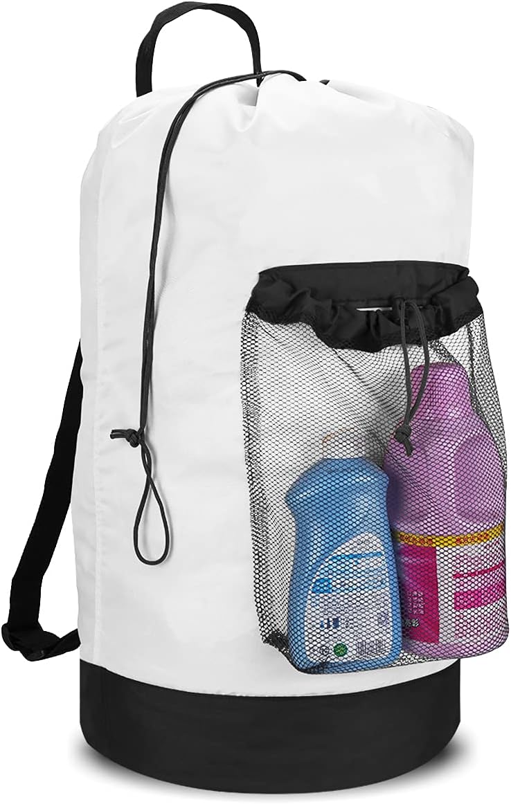 Dalykate Backpack Laundry Bag, Laundry Backpack with Shoulder Straps and Mesh Pocket Durable Nylon Clothes Hamper Bag with Drawstring Closure for College, Travel, Laundromat, Apartment