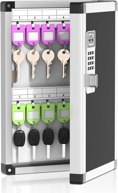 24 Slots Key Box Wall Mount with Code, Key Lock Box with Combination, Key Storage Box with Key Hooks & Tags & Lables, 8.45" x 2.55" x 13" (Black-Code Lock, 24 Keys)
