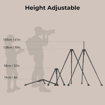 SmallRig x Potato Jet Tribex Hydraulic Carbon Fiber Tripod Fast Extend Camera Travel Tripod, Low Angle Photograph to 5.9in/15cm, Max Height 61in/155cm, Weight 5.7lbs, Load up 55lbs - 4858