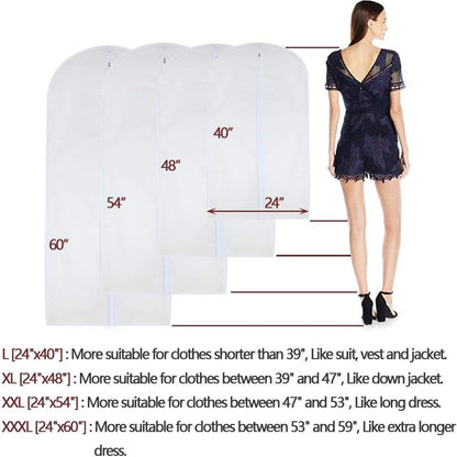 Garment Bag Clear for Long Dress 24'' x 60'' Zippered Garment Bags for Hanging Clothes White Breathable Full Zipper Dust Cover for Clothes Storage Closet Pack Of 6