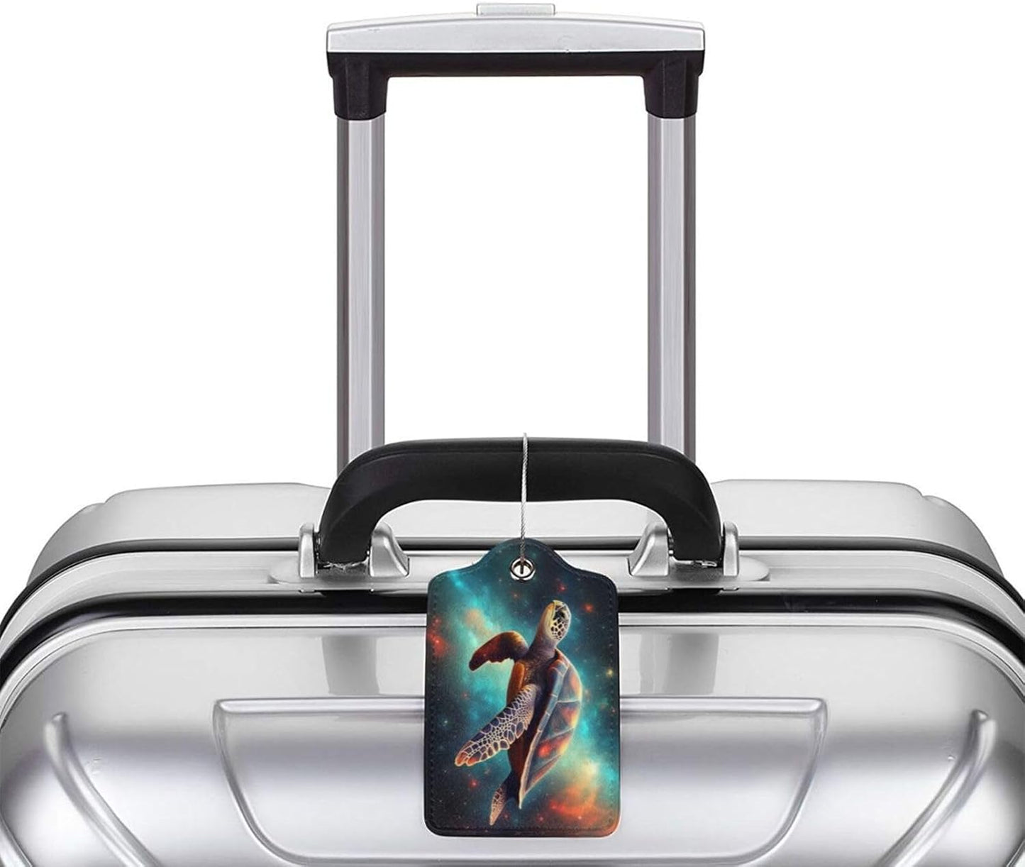 Sea Turtle Leather Luggage Tag with Stainless Steel Ring, Fun Name Id Card Cover Travel Bag Tag Set, Suitable for Travel Bag Luggage Women Men 4 PCS