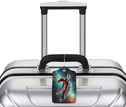 Sea Turtle Leather Luggage Tag with Stainless Steel Ring, Fun Name Id Card Cover Travel Bag Tag Set, Suitable for Travel Bag Luggage Women Men 2 PCS