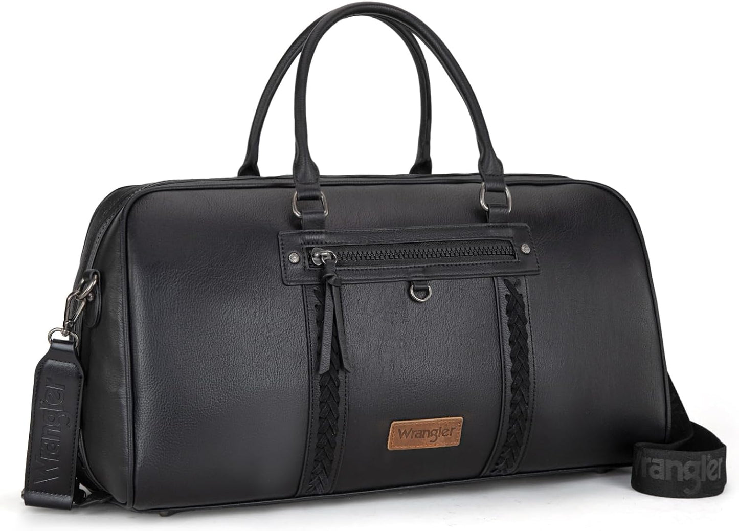 Wrangler Travel Duffel Bag Large Weekender Bag for Women Designer Carry on Overnight Bag for Trips Leather Luggage Bag Black