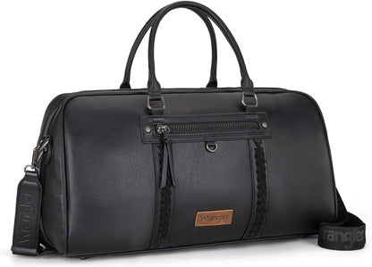 Wrangler Travel Duffel Bag Large Weekender Bag for Women Designer Carry on Overnight Bag for Trips Leather Luggage Bag Black